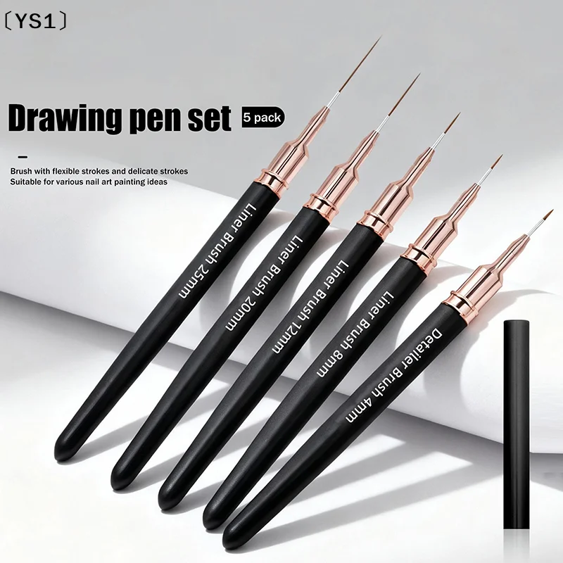 〔YS1〕5Pcs Nail Art Liner Brush 4 8 12 20 25mm Drawing Tool For Long Lines Thin Details Manicure Pen