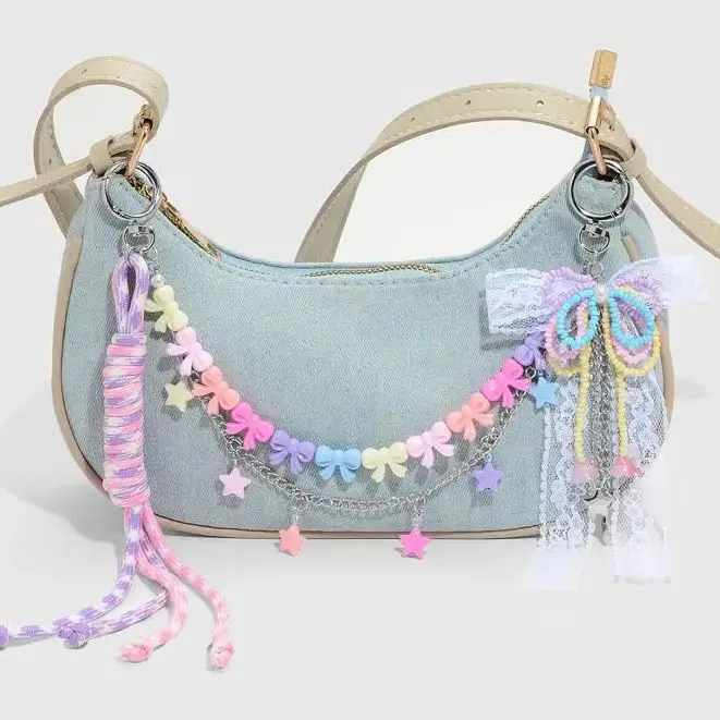 

2025 New Fashion Dopamine Acrylic Star Rainbow Bow Tassel Bag Chain Phone Pendant Accessories