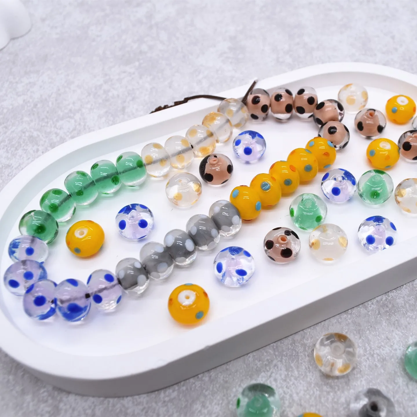 SNASAN 10pieces 9x12mm Colorful Polka Dot Glass Beads, Flat Round Loose Spacer Beads For DIY Jewelry Necklace Bracelet