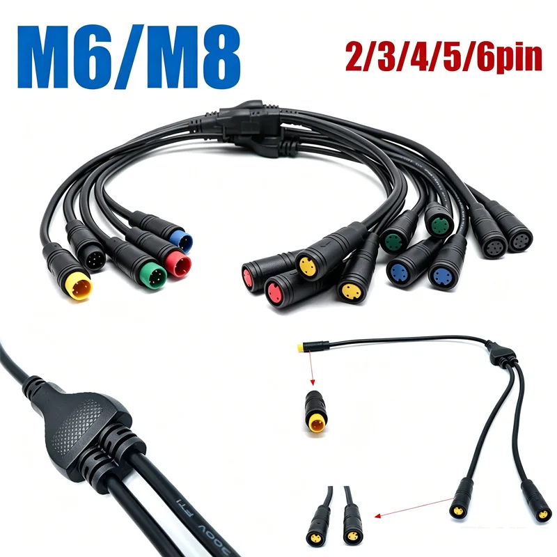 3Pin M8 M6 Injection Molded Waterproof Cable Extension Line 4/5/6Pin Solar Sensor Waterproof Wire 2Pin 1 to 2 Extension Cable