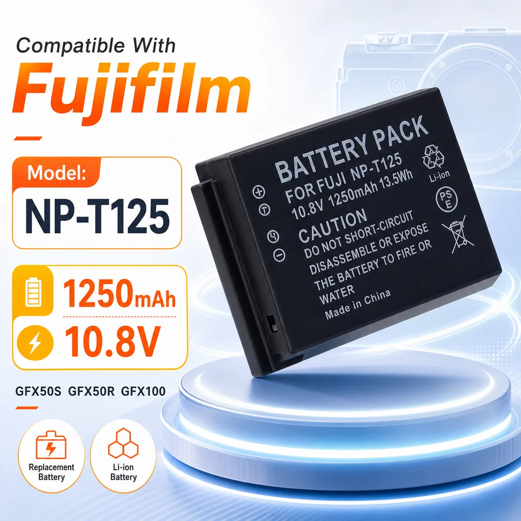 Premium Replacement Camera Battery NP-T125 3.7V 1250mAh Rechargeable For Fujifilm GFX50S GFX50R GFX100 Camera