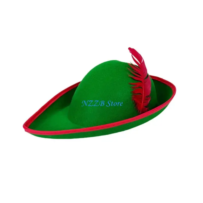 

T21F Elegant Green Costume Hat with Bold Red Trim Fits Most Head