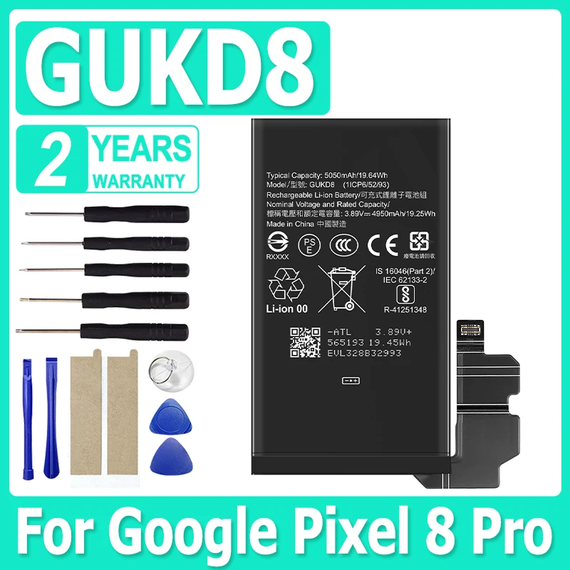 

New 4950Mah Pixel 8 Phone Replacement Battery GUKD8 For Google Pixel8 Pro Batteries+Free Tools