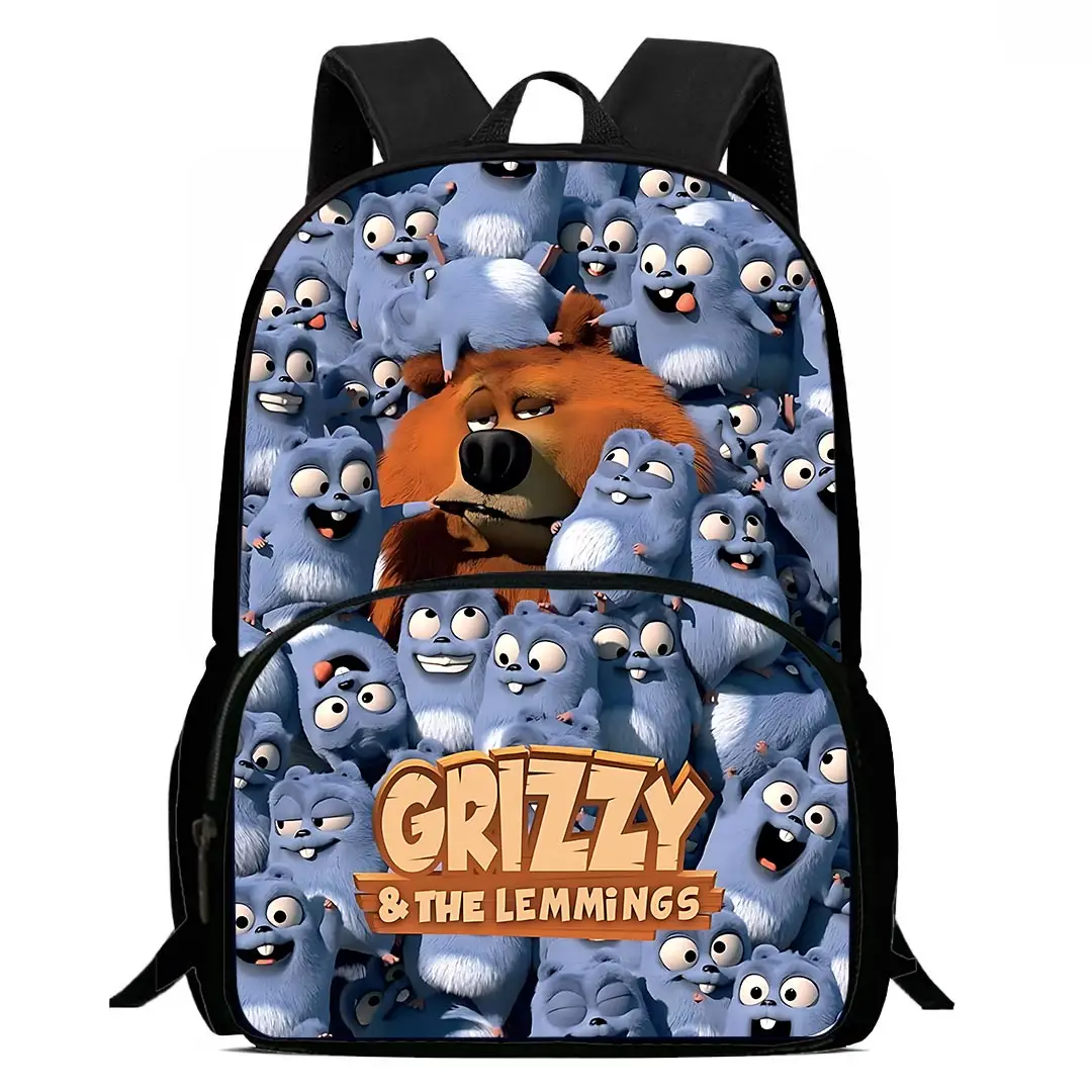 GRIZZY ET LES LEMMINGS Sacs à dos pour enfants Garçon Filles Étudiant Cadeau d'anniversaire Sacs d'école pour enfants Grande capacité Camping Sac à dos durable