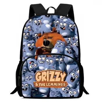 GRIZZY ET LES LEMMINGS Sacs à dos pour enfants Garçon Filles Étudiant Cadeau d'anniversaire Sacs d'école pour enfants Grande capacité Camping Sac à dos durable