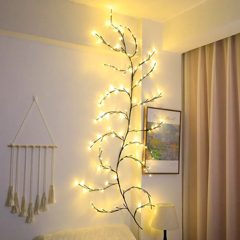 Lampu Willow fleksibel dekorasi pernikahan rumah pohon rotan DIY lampu Cabang bercahaya perapian dinding pesta kamar tidur 54/144LED