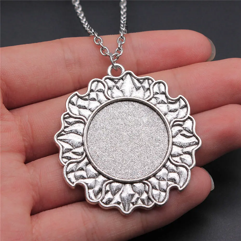 Necklace Women Fit Round 25Mm Silver Color Glass Cabochon Base Setting Tray Accesories For You Jewelry Tools