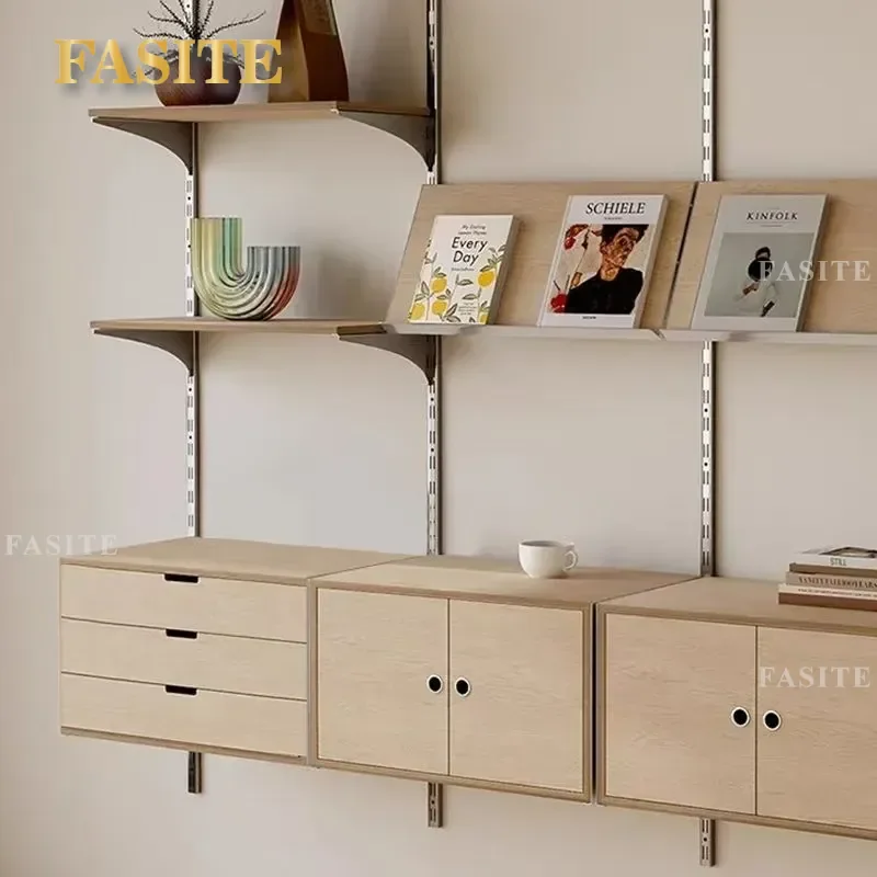For Wall Hanging Track Bookshelf Medieval Solid Wood Shelf One Word Ocean Board Display Stand Multi Layer Storage Cabinet