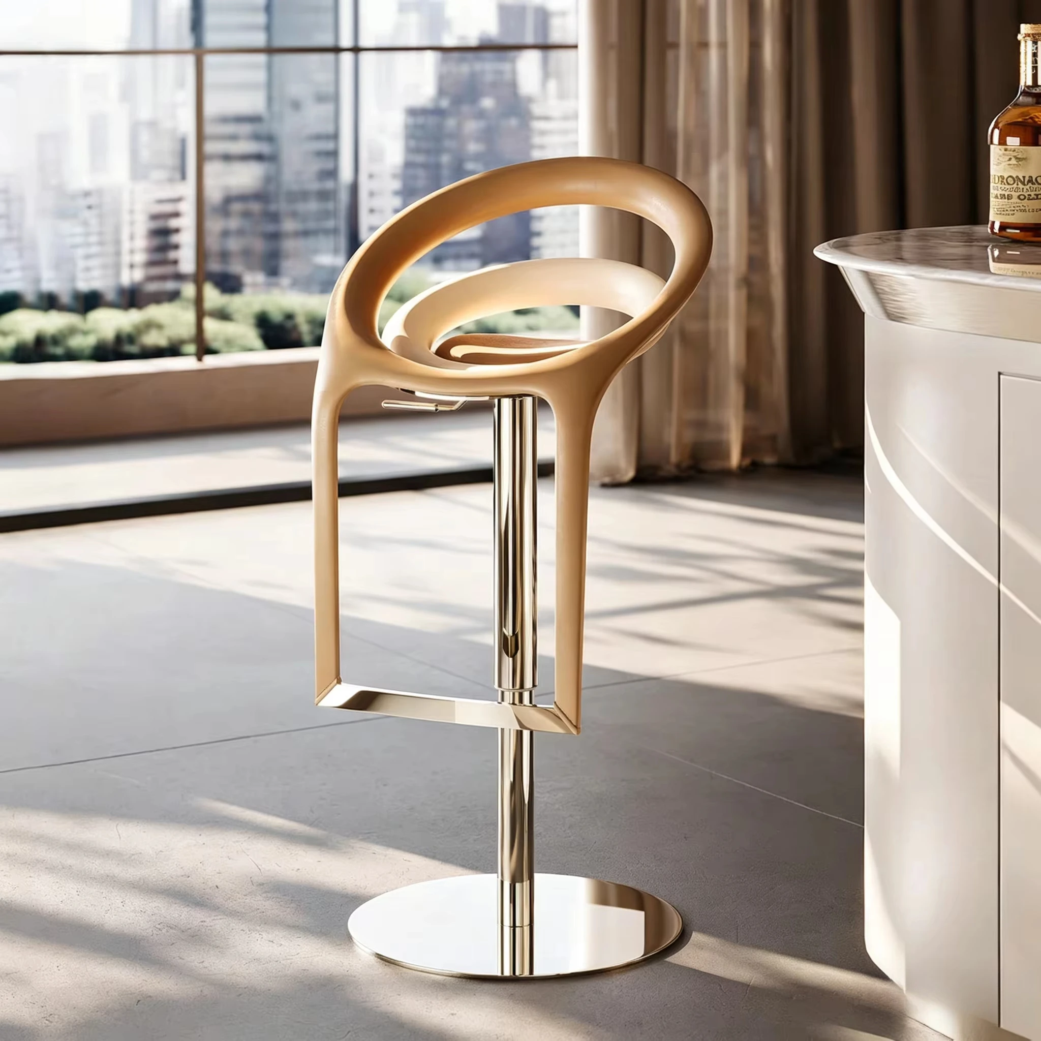# Rainbow Circle Lifting Bar Chair with Leather Metal Frame Modern Design for Commercial Use Large Space Island Home Bar Club view 3