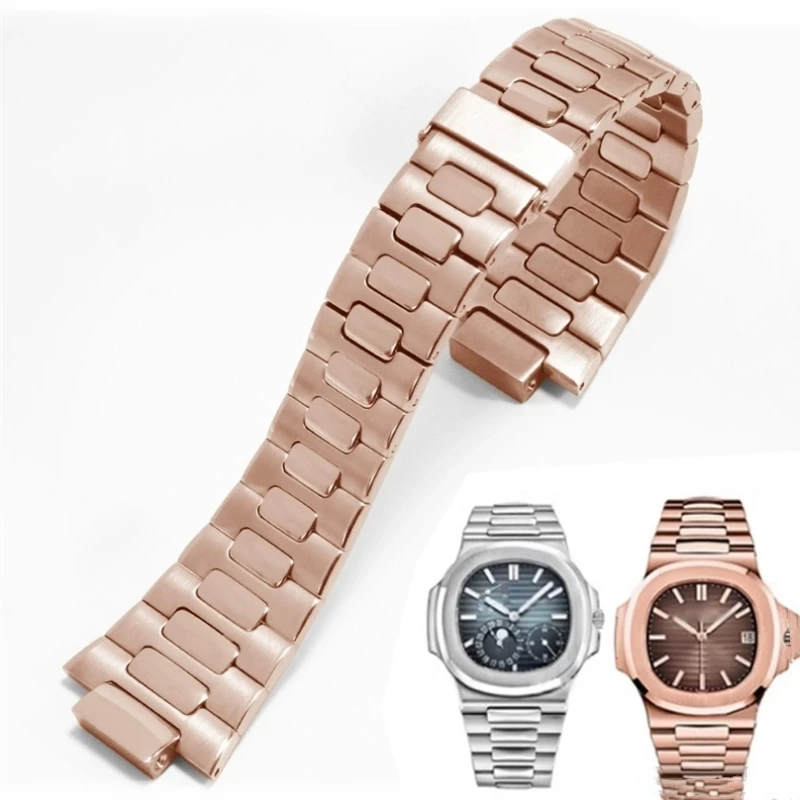 Superior Rose Gold Convex Mouth 316L Stainless Steel Watchband 13mm Solid Links Bracelet Fit For Patek Phili Nautilus 5711 Watch