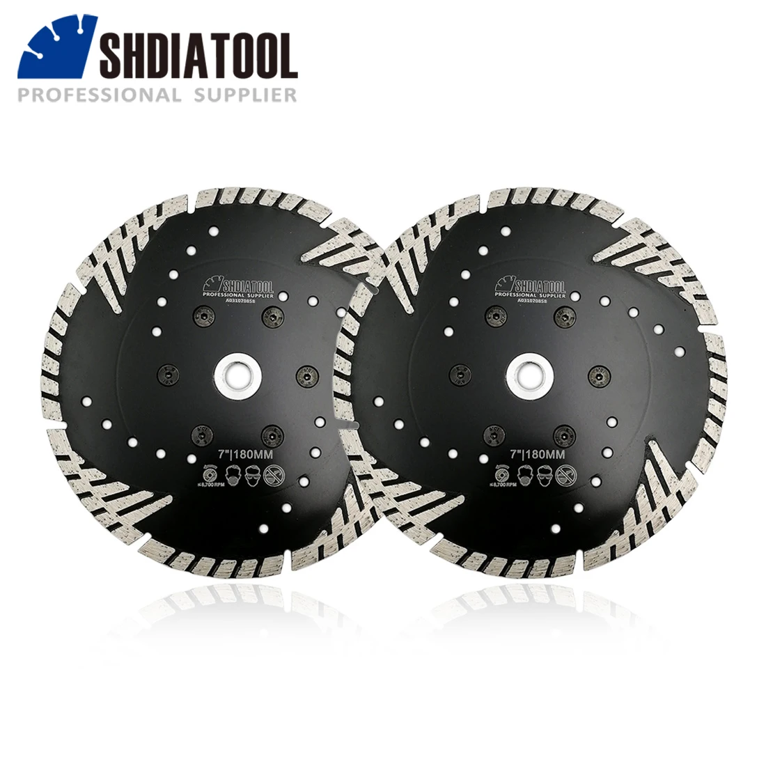 

SHDIATOOL 2pcs Dia 180mm/7" 5/8-11 FLANGE Diamond Cutting Disc Stone Turbo Blade With Slant Protection Teeth For Granite Marble