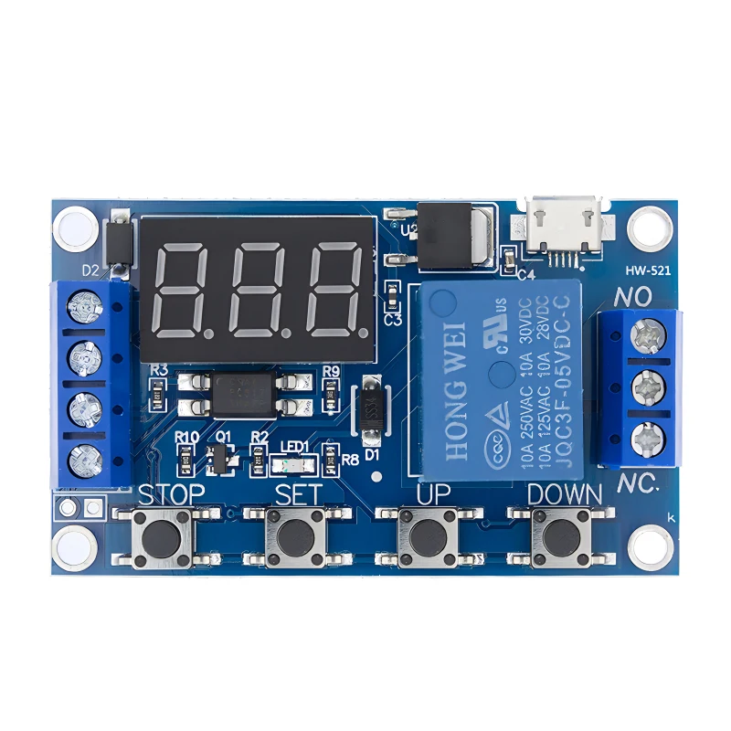 XCW DC 6-30V Support Micro USB 5V LED Display Automation Cycle Delay Timer Switch Off Delay Time Relay 6V 9V 12V 24V 1/5/10/20