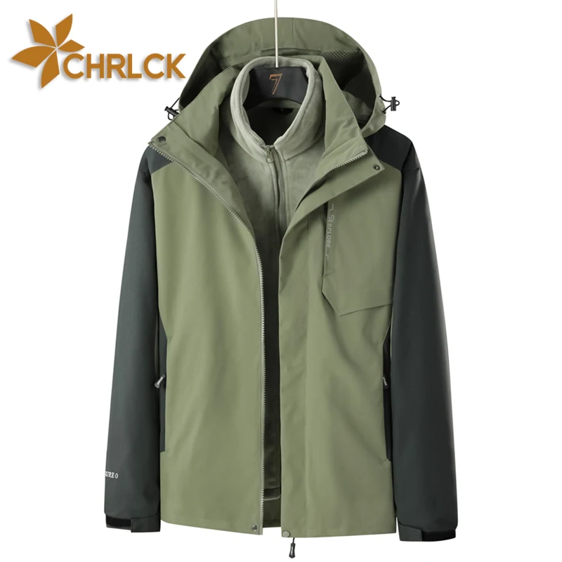 CHRLCK Men's 3 In 1 Thick Hiking Jacket Fleece Waterproof Winter Windbreaker Outdoor Warm Camping Jacket Men Windproof Coat