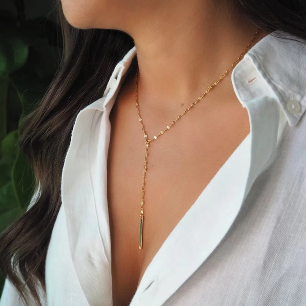 SUNIBI 316L Stainless Steel Pendant Necklace for Women Simple Long Lariat Chain Vertical Minimalist Bar Dangle Necklaces Jewelry