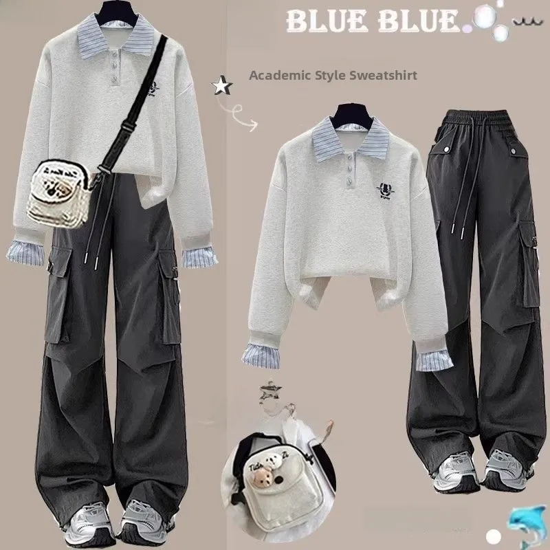

Осенний модный комплект для девочек-подростков, новинка 2025 года, свитшот, костюм из двух предметов, повседневная одежда для школьников, дышащий хлопок