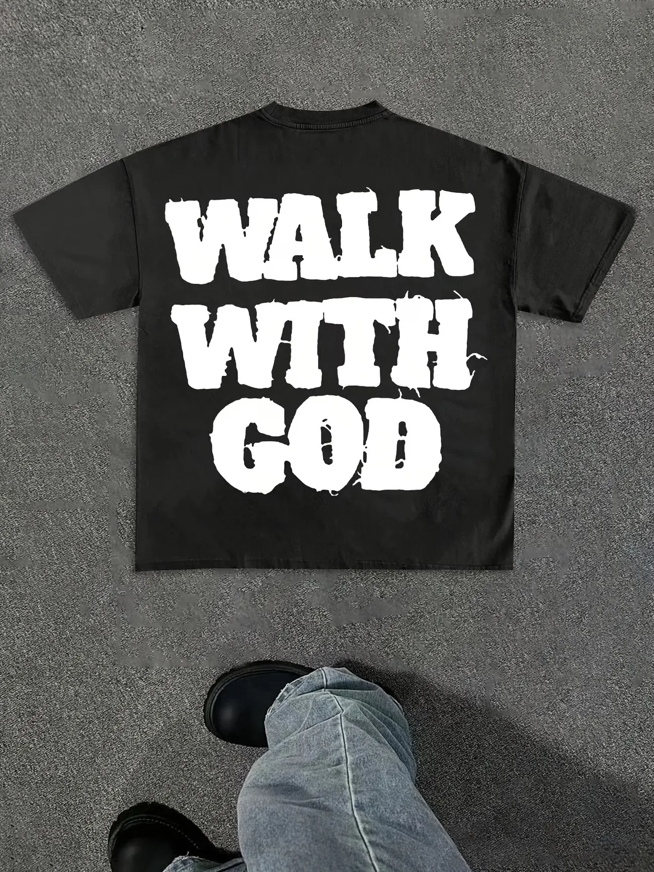 Walk with God T-Shirt Summer Men's Tracksuit Crew Neck Short Sleeve Top Casual Breathable Sportswear Harajuku Fashion Streetwear