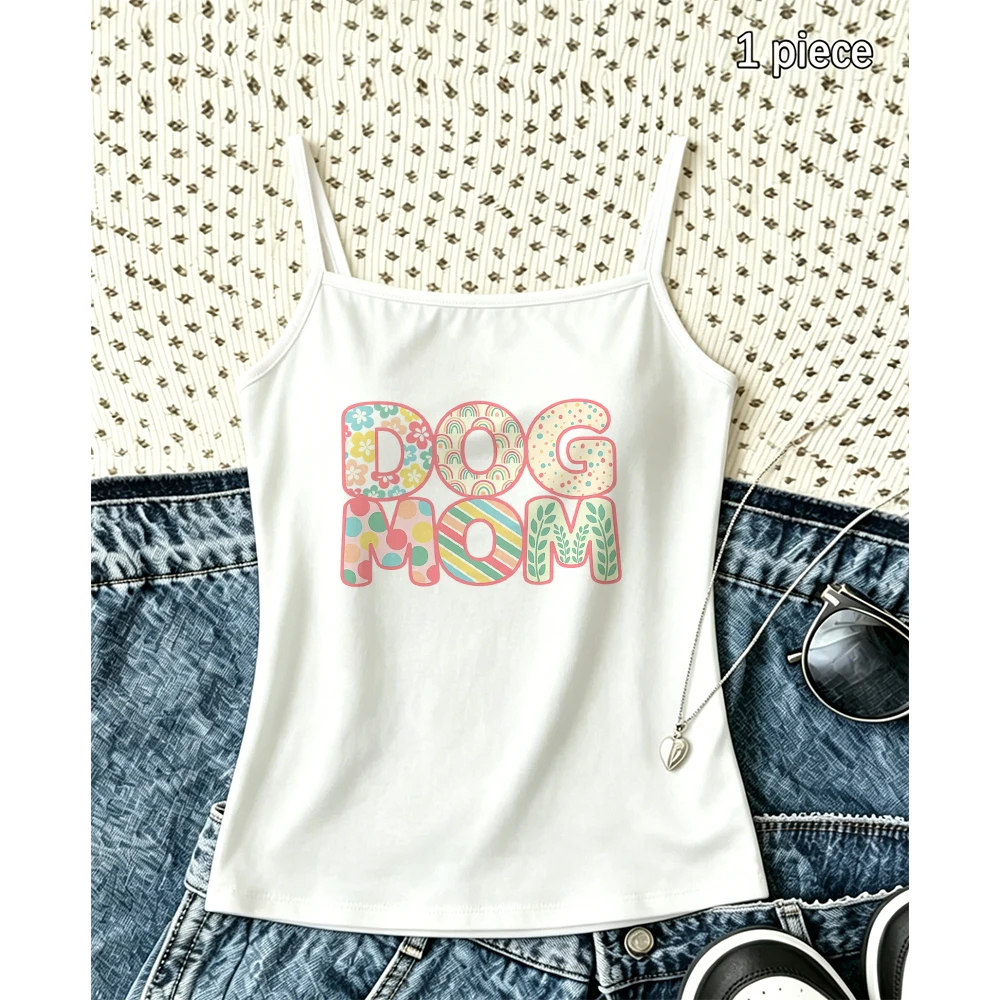 Dog Mom Letter Camisole Women Puppy Owner Gift Idea Pet Exhibition Adoption Volunteer Casual Homewear Daily Walking Top
