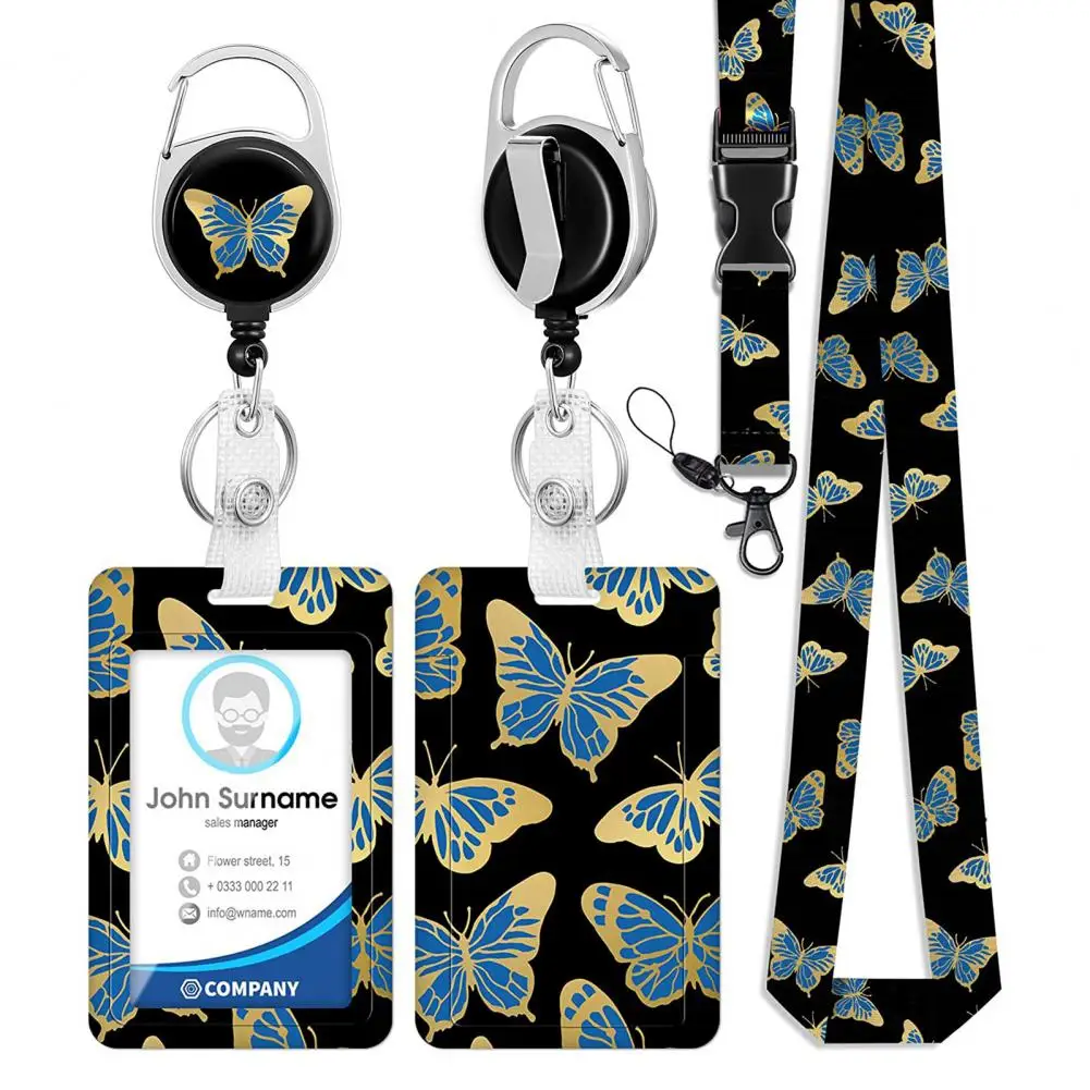 ID Badge Holder With Key Lanyard Retractable Name Tag Reel Card Protector Case Fashionable Printed ID Card Holder for Work