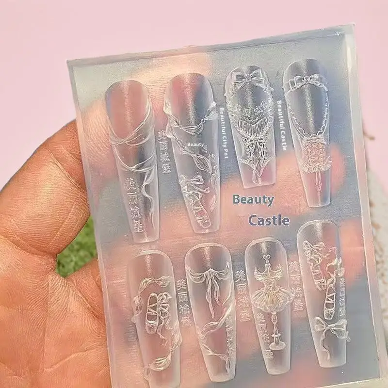 Moule 3D en Silicone pour Nail Art, pour bricolage, chaussures de ballet et nœud en ruban, modèle de sculpture Transparent