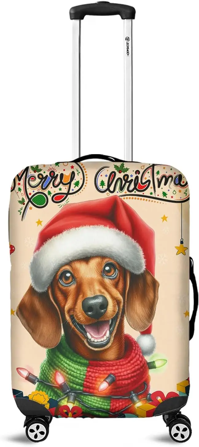Merry Christmas Santa Dachshund Scarf Twinkling Lights Xmas Holiday Travel Luggage Cover Wiener Dog Lover Gifts