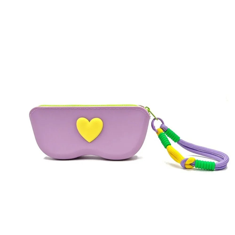 Coin Purse Waterproof Silicone Glasses Case Heart Dustproof Love Heart Glasses Bag INS Woven Lanyard Sunglasses Pouch for Girls