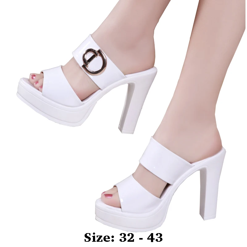 

high quality leather sandals for women 8cm 10cm 13cm high heel 2025 summer 32 33 43 open toe elegant fashion shoe black white