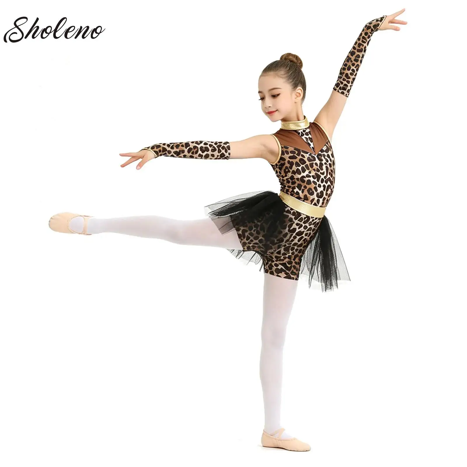 

Kids Girls Caveman Costume Ballet Acrobatics Gymnastics Unitard Dance Tutu Skirt Leopard Gym Jumpsuit Performance Dancewear
