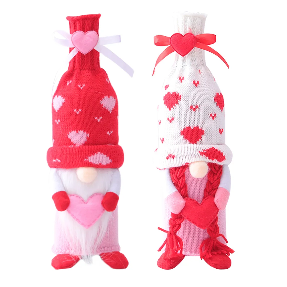 

2 Pcs Valentine's Day Red Set Bottle Sleeves Plush Gnome Topper Cover Anti-scratch Decorative Covers Shape Design