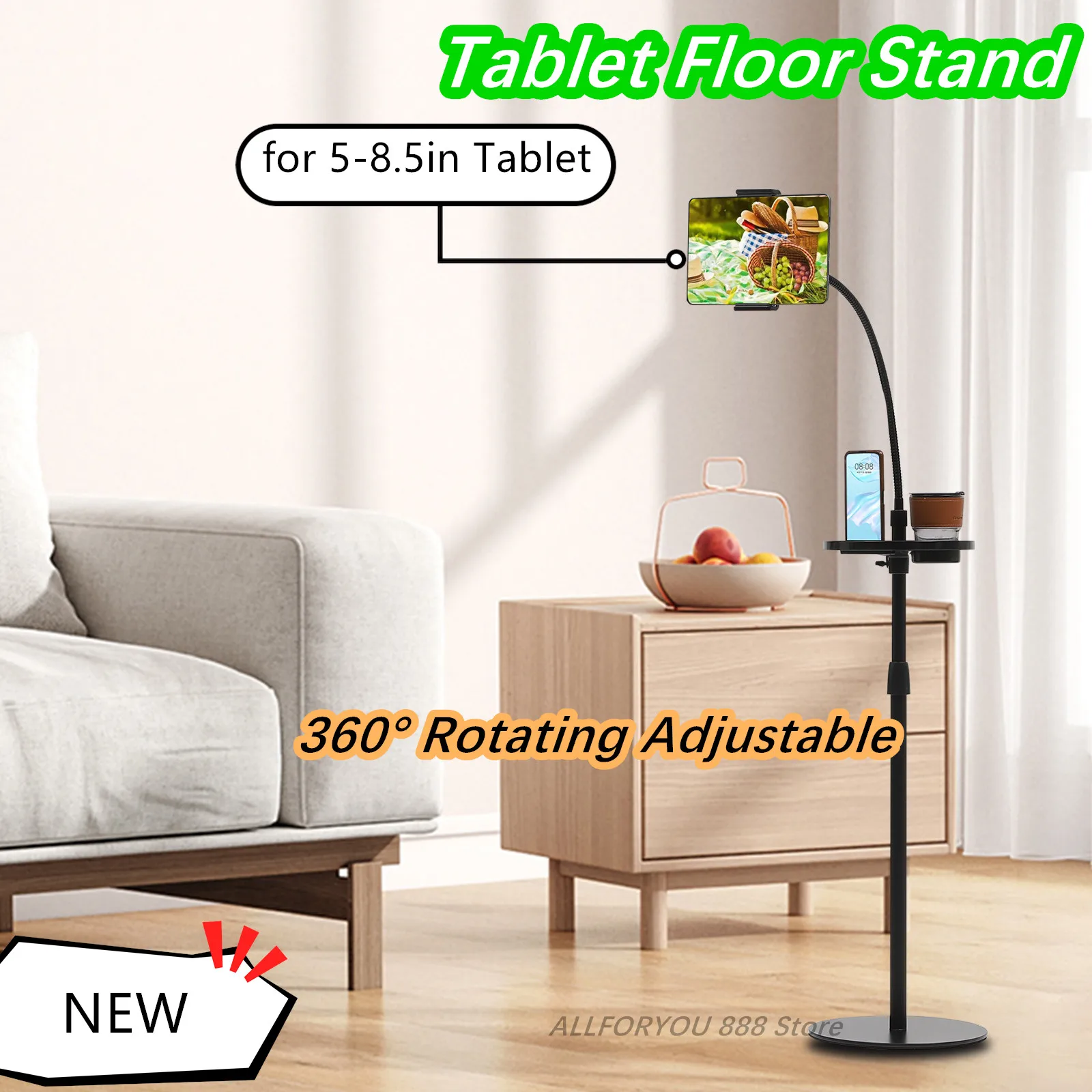 Floor Stand for iPad Aluminum Alloy Tablet Stand Adjustable Phone Holder for Bed Sofa