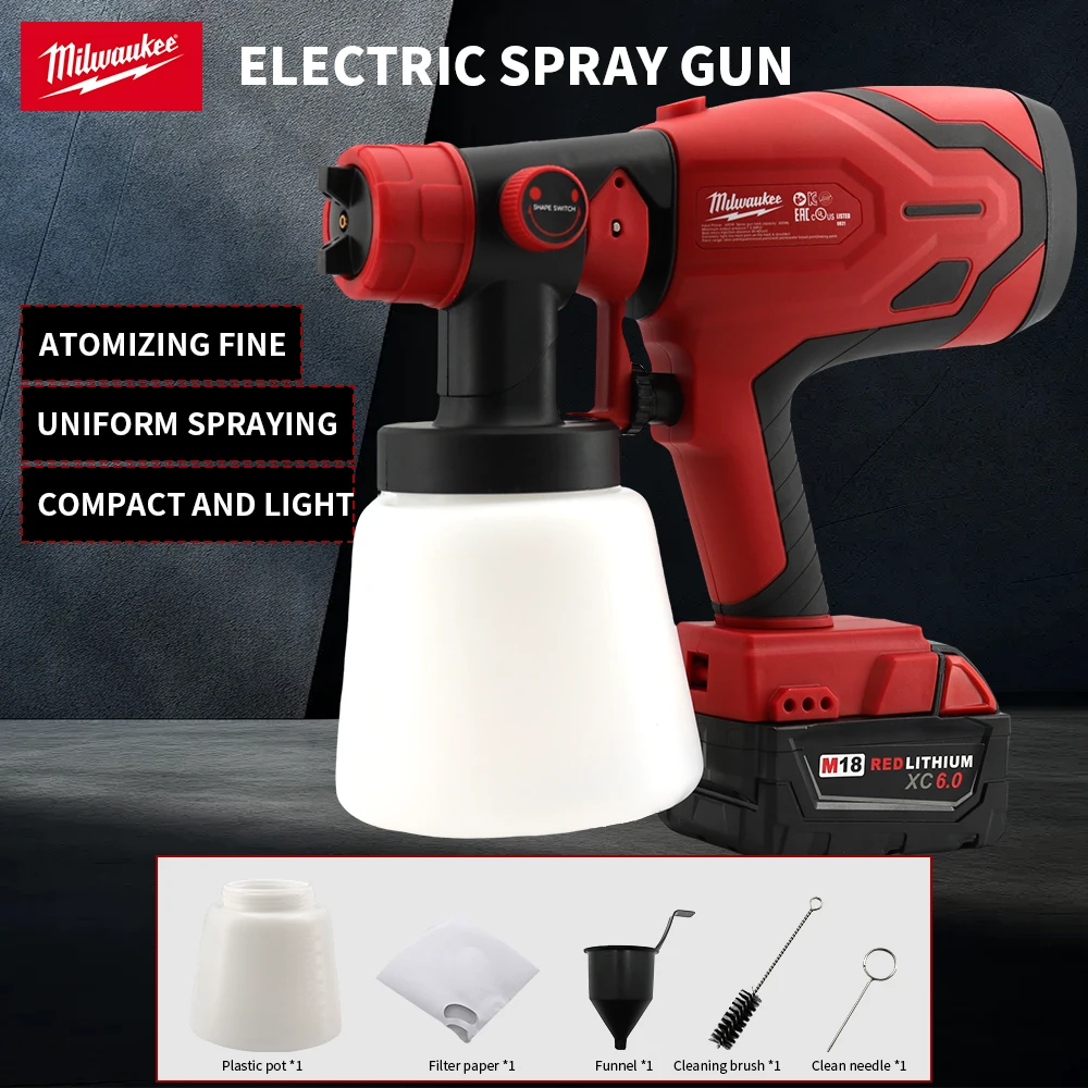 Milwaukee 800ML Electric Spray Gun Cordless Paint Sprayer Auto Furniture Steel Coating Airbrush Compatible For 21V Battery