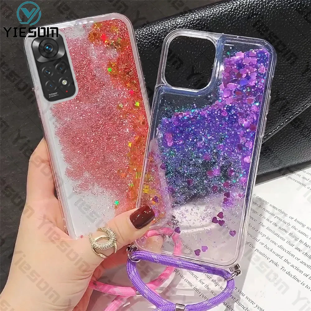 Bling Glitter Lanyard Case For Xiaomi Redmi Note 12 11 11S 10 10S 9S 9 8 7 Pro Redmi 12C 10C 10A 10 9 9T 9C 9A