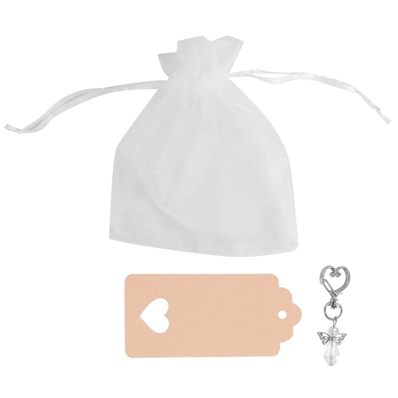 30 Pcs Angel Keychain Souvenir Wedding Gifts Baby Shower Favor Gifts Set with Tag Drawstring Candy Bag
