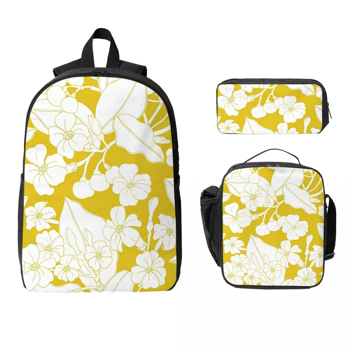 

Hawaiian PuaKenikeni Fower Backpack Student Boy Girl BookBag School Bag Laptop Shoulder Bags 3ps Insulated Lunch Bag Pencil Case
