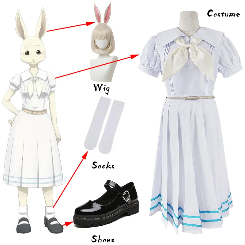 Anime Beastars Haru Cosplay Costume White Dress White Rabbit Haru JK Uniform Dress for Woman Girls Halloween Custom Made