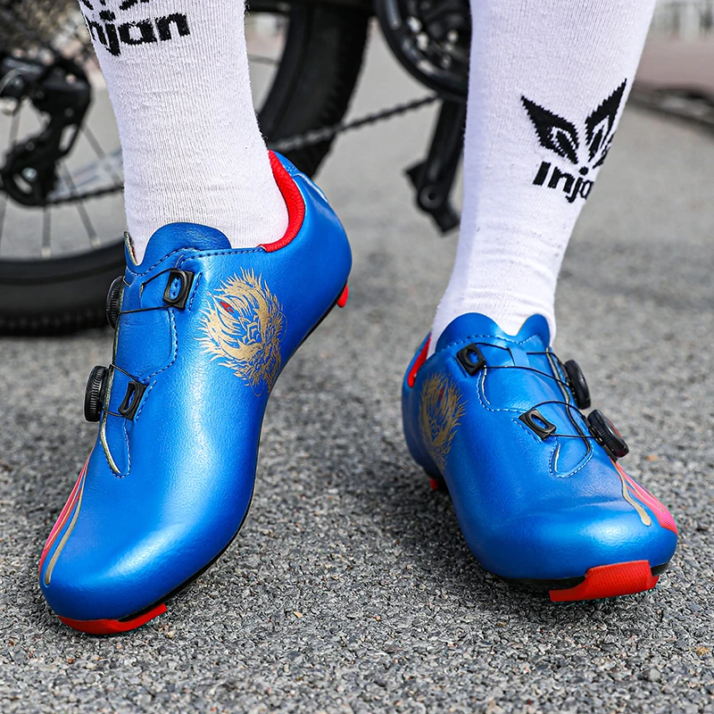 

Spirit Fire Sword Blue and Red Gradient Cycling Shoes with Locking Double Rotating Buckle Nylon Hard Sole Professional Racing Outdoor Bicycle Shoes
