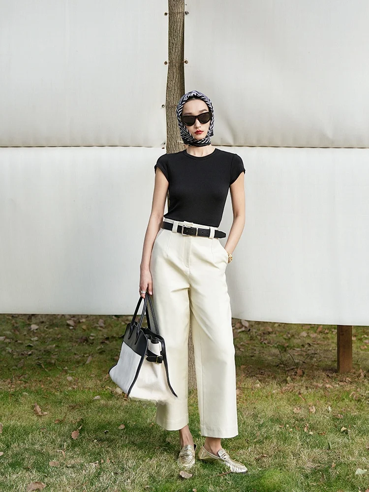 

Slimming Cotton Work Trousers High Waist Nine Points Casual Pants for Women Spring 2025 Commute Sle Lemon Chen