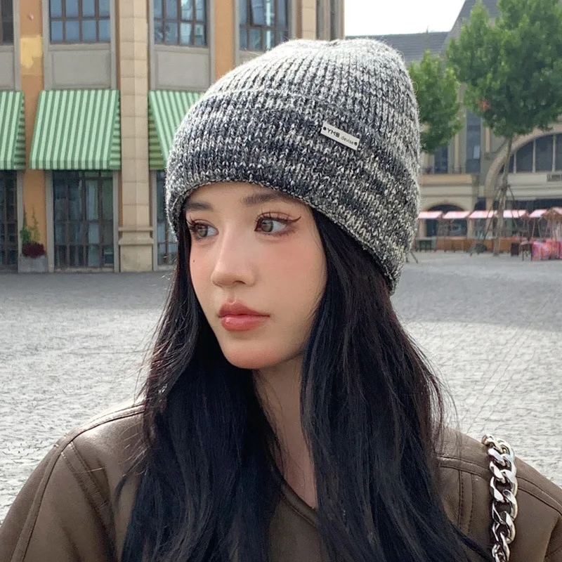 Bonnets for Women Rainbow Gradient Wool Hat Beanie Women's Winter New Warm Ear Protection Contrast Knitted Hat Skullies Beanies