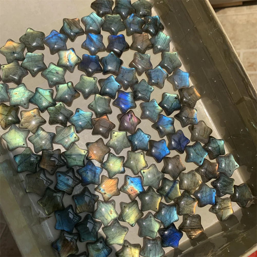 Uglyless Natural 20MM Stars Labradorite Pendants Necklaces Women Lovely Full Light Star Labrador Stones Orange Blue Purple Beads