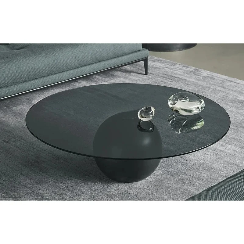 طاولة قهوة جديدة لغرفة المعيشة مصنوعة من الزجاج الإبداعي الإيطالي البسيط وطاولة قهوة مستديرة معدنية راقية #2