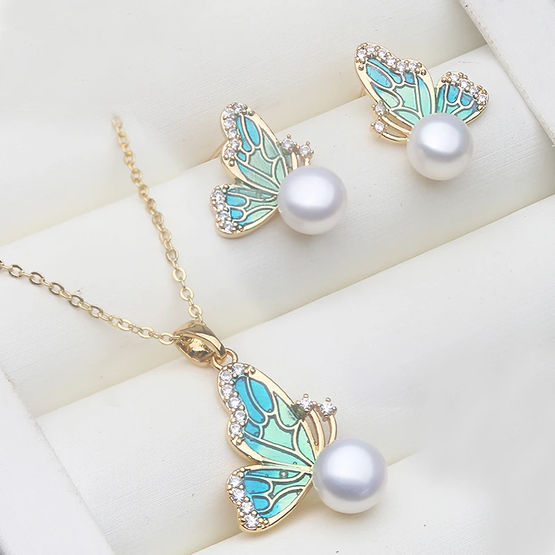 

Wedding Natural Freshwater Pearl Necklace Earrings Set,925 Silver Set of Earrings With Pearls Wife Mother Christmas Gift White