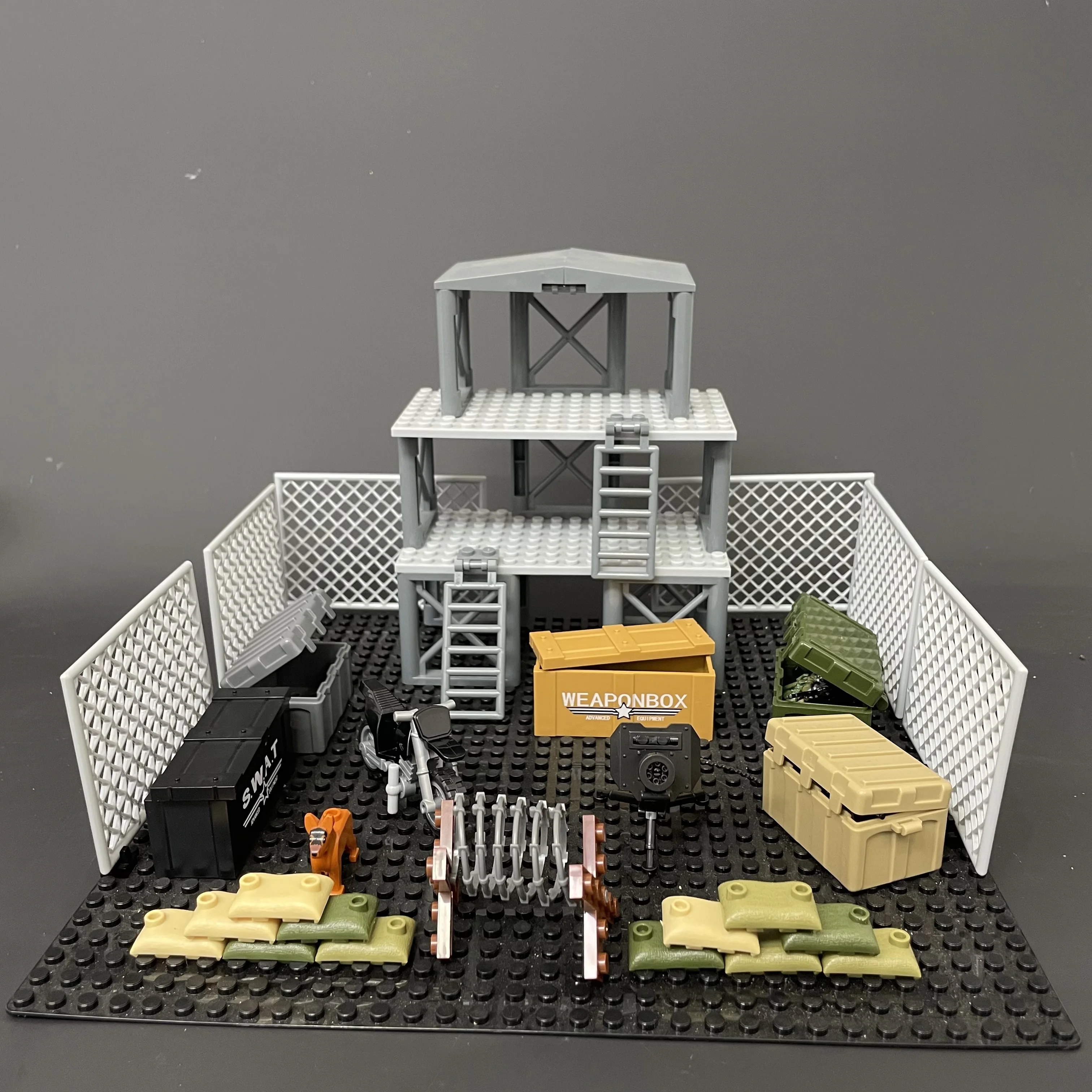 군사 기지 제2차 세계대전 무기 전시 DIY 조립 모델 DIY 장면 액세서리 소년 장난감 브릭 빌딩 블록