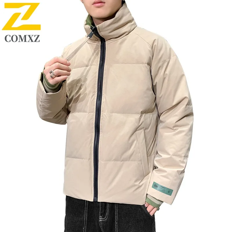 COMXZ Men Cotton-Padded Jacket Thickened Warm Snow Travel Windproof Warm Ski Puffer Jacket Loose Street Classic Winter Jackets