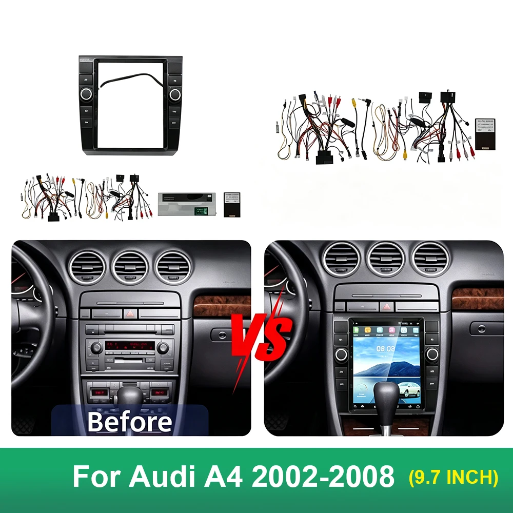 9.7 Inch Car Radio Fascia Frame For Audi A4 2002-2008 Android Stereo Panel with Wiring Harness CANBUS