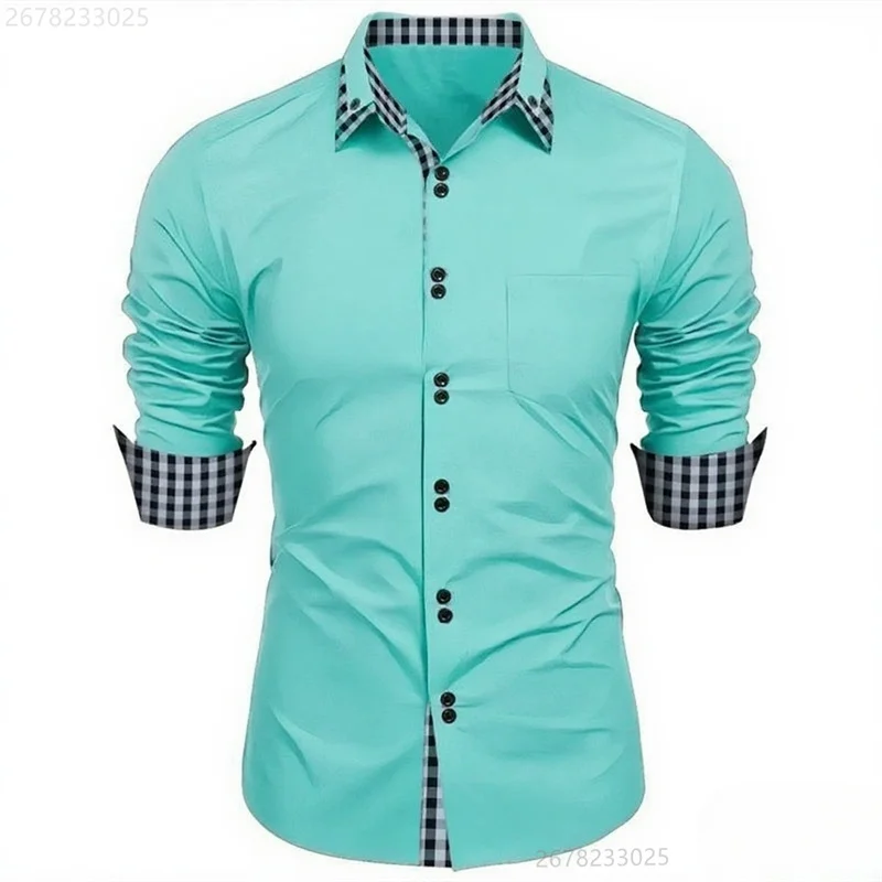 

High quality men's solid color pocket shirts, business casual shirts, long sleeve lapel apparel, stylish and elegant office wear