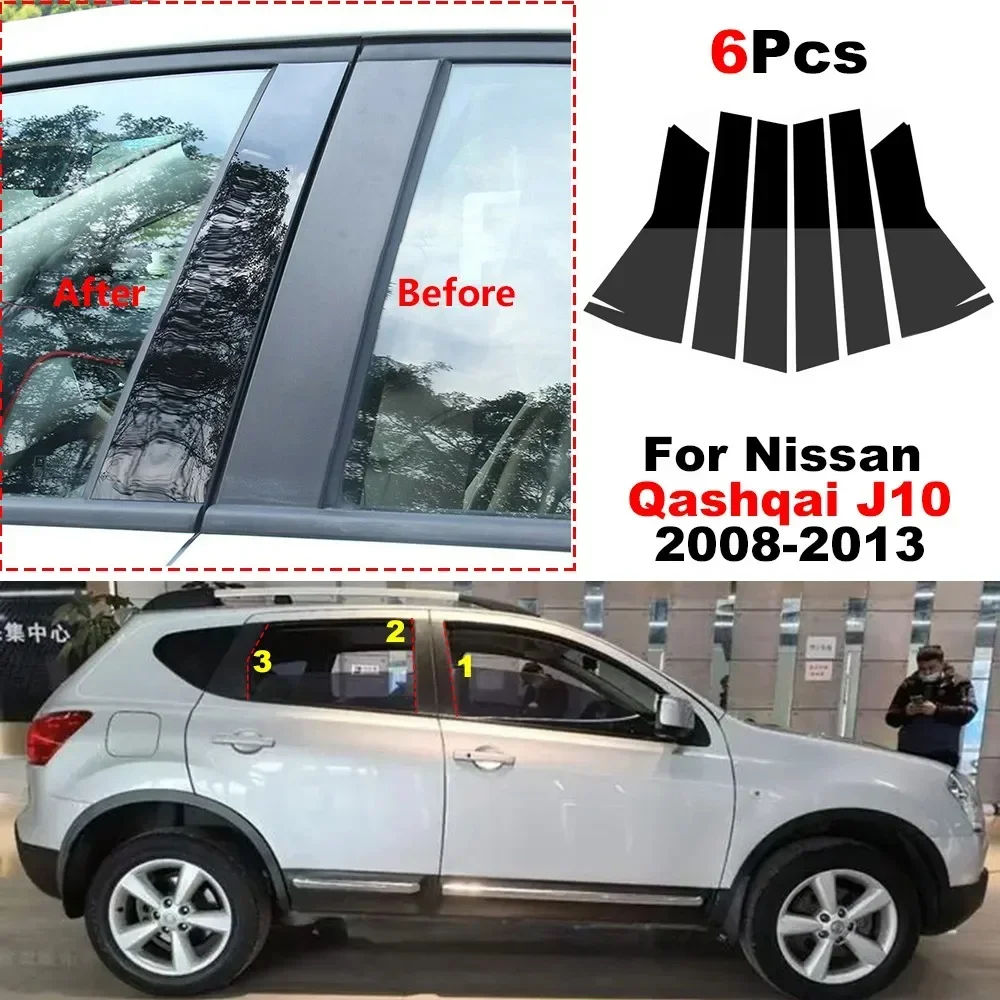 

6Pcs Car Middle Column PC Window Trim B C Pillar Strip Sticker for Nissan Qashqai J10 2008 2009 2010 2011 2012 2013 Styling