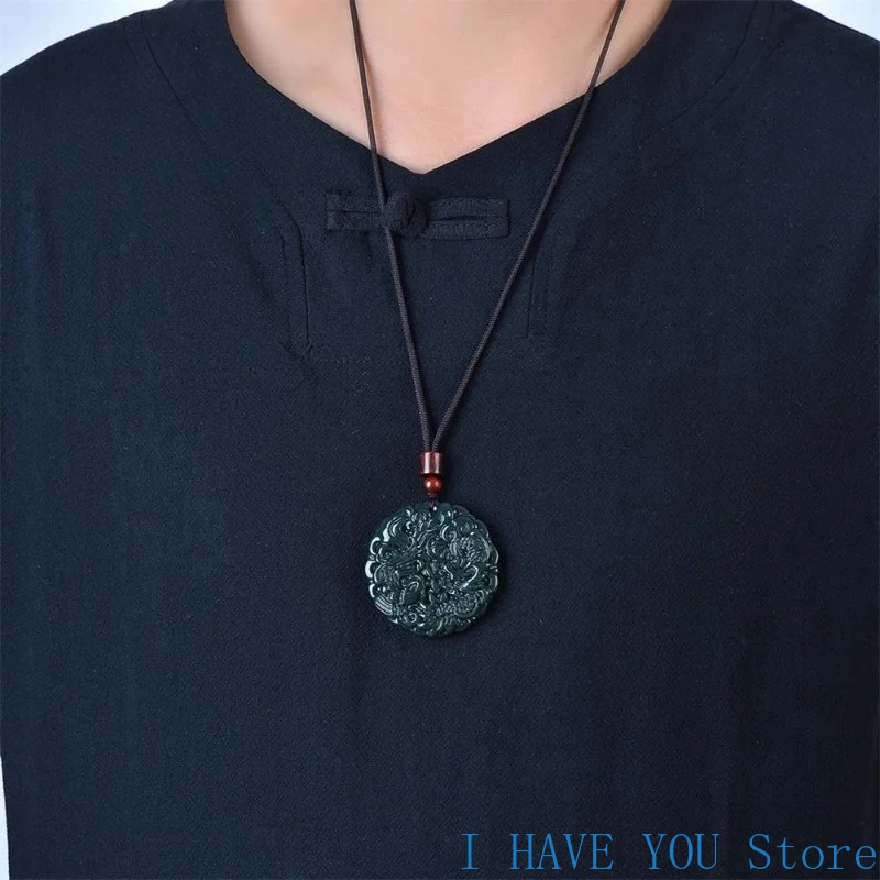 الطبيعية Hetian الأزرق اليشم التنين فينيكس قلادة جالبة للحظ موضة الرجعية الرجال النساء قلادة تميمة غرامة مجوهرات فاخرة هدايا العيد