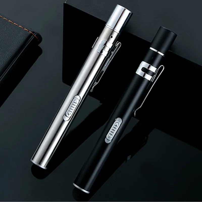 Portable Dual Light Source LED Stainless Steel Nursing Penlight Flashlight for Students Doctors