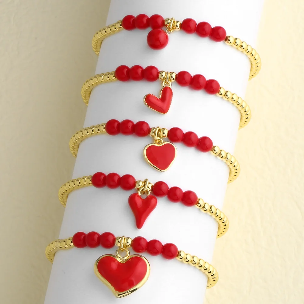 Flola Simple Beaded Chain Red Heart Bracelets For Women Gol…