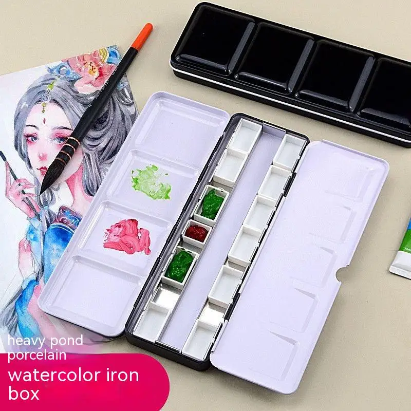 Black Color Empty Watercolor Palette Tin Box Paint Storage Iron Box 24/48 Grid for Watercolor Paint Painting Art Supplies