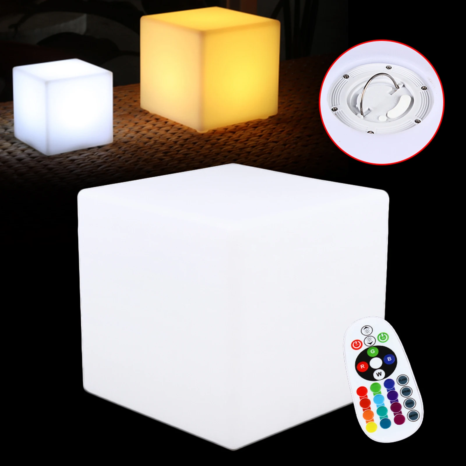 10-inch LED Cube Light with RGBW Colors, Waterproof, Rechargeable Battery, Remote Control for Indoor and Outdoor Use
